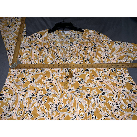 DR2 Top Size L Yellow Floral Accordion Pleats Long Sleeve Lightweight Blouse - Picture 7 of 11